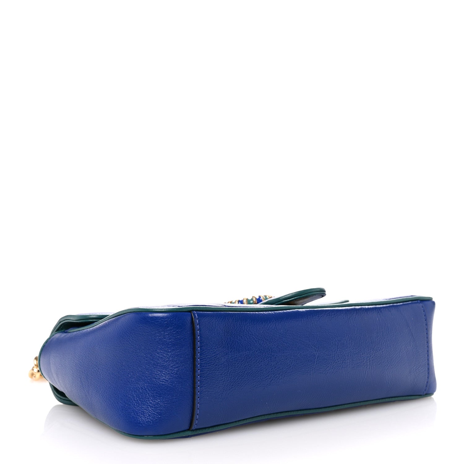 Gucci Azalea Calfskin Enamel Matelasse Diagonal Small Torchon GG Marmont Shoulder Bag Imperial Blue Pavone