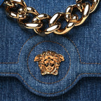 Versace Denim La Medusa Chain Shoulder Bag Navy Blue
