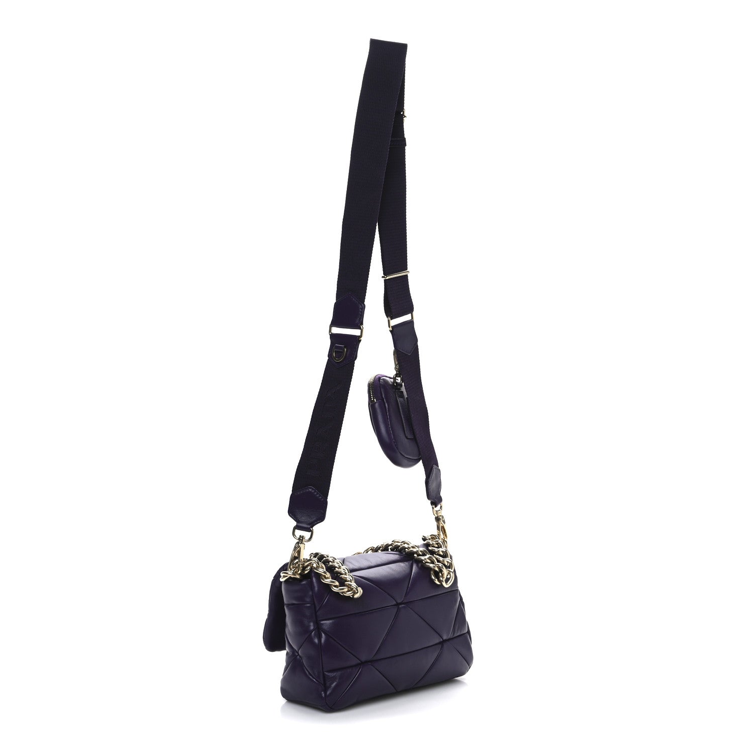 Prada Nappa Re-Nylon Triangle Quilted Patchwork System Flap Shoulder Bag Viola