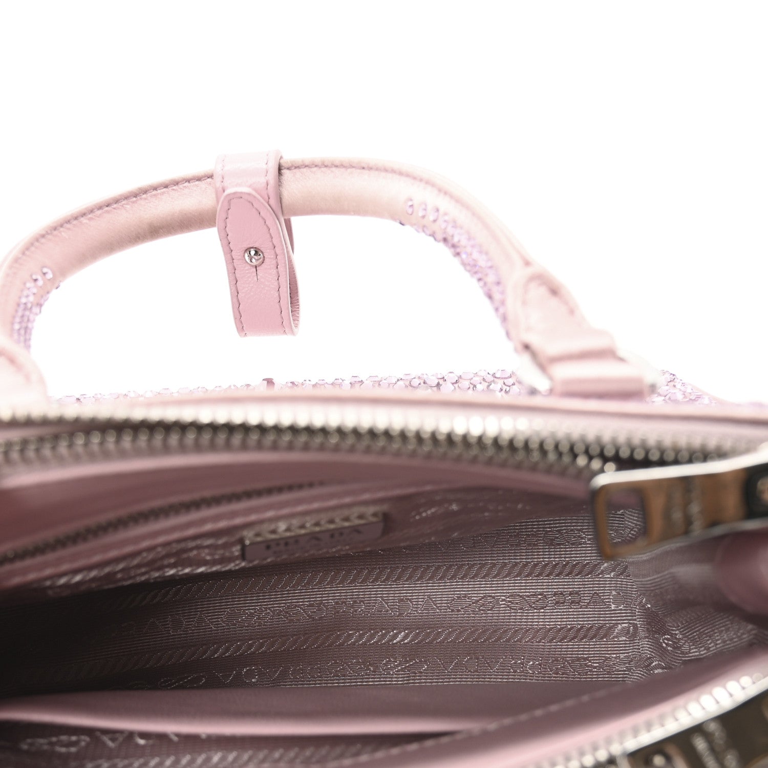 Prada Satin Crystal Mini Galleria Double Zip Tote Alabastro
