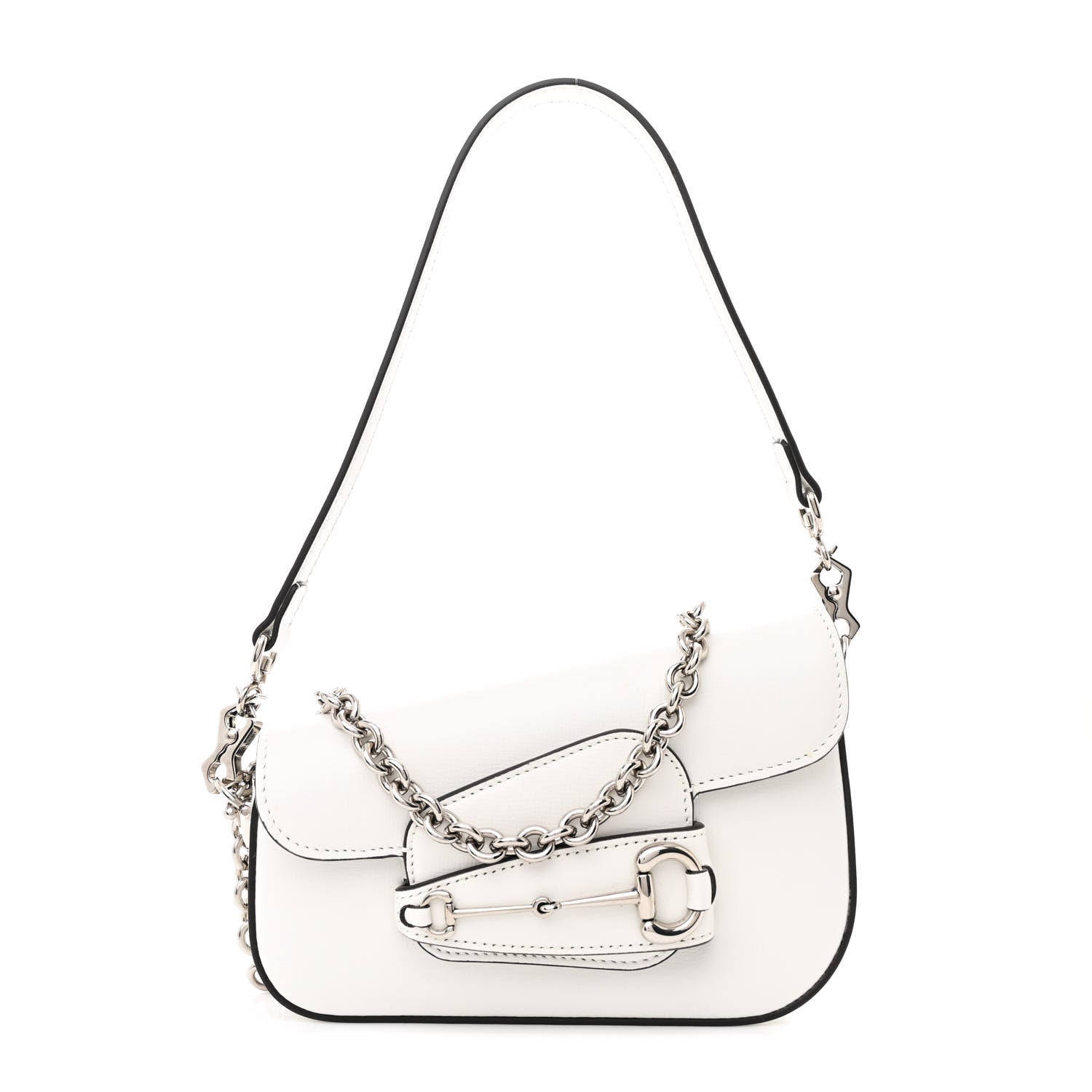 Gucci Calfskin Mini Horsebit 1955 Asymmetric Shoulder Bag White