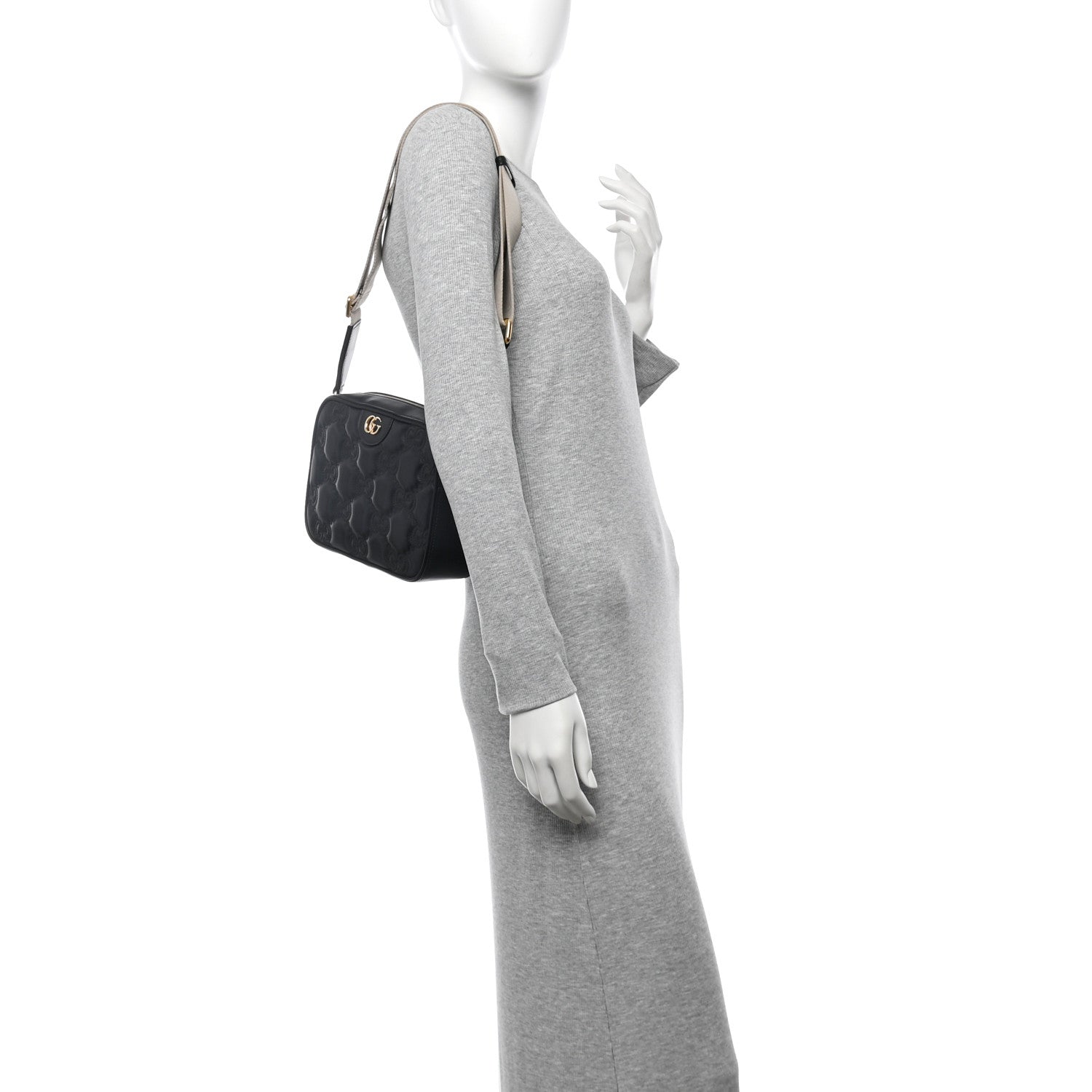 Gucci Calfskin GG Matelasse Shoulder Bag Black Natural