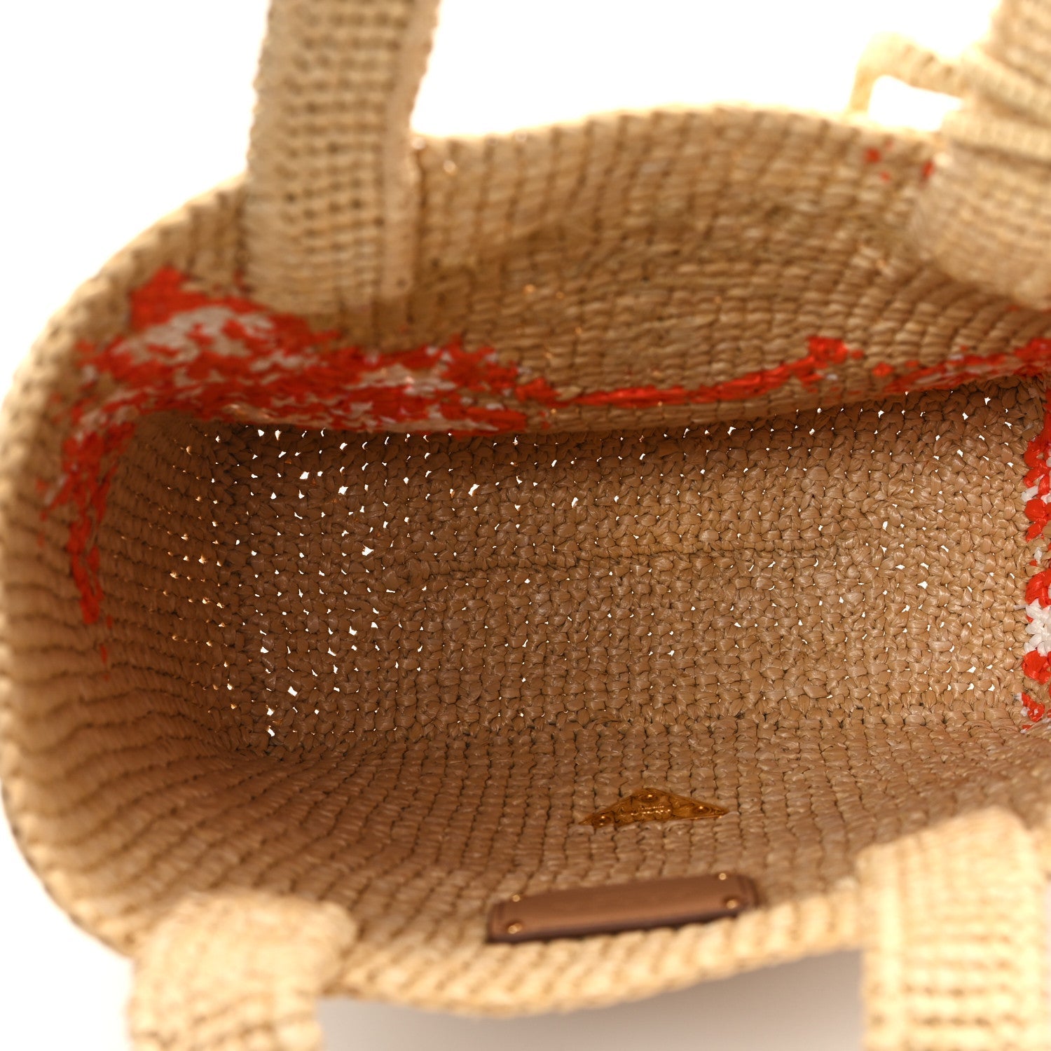 Prada Raffia Floral Small Logo Tote Naturale Arancio Naturale Arancio