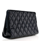 Chanel Patent CC Quilted Timeless Clutch Navy