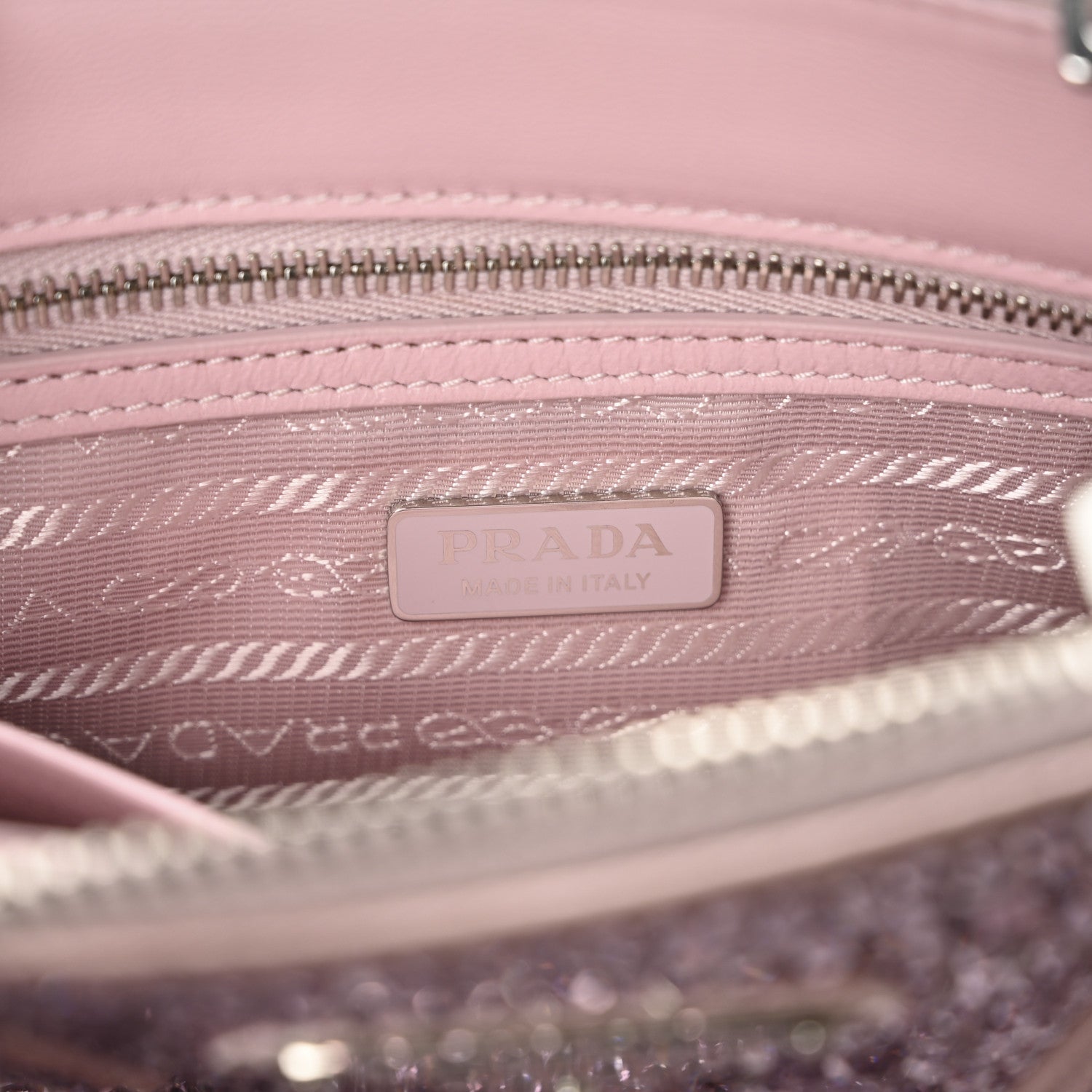 Prada Satin Crystal Mini Galleria Double Zip Tote Alabastro