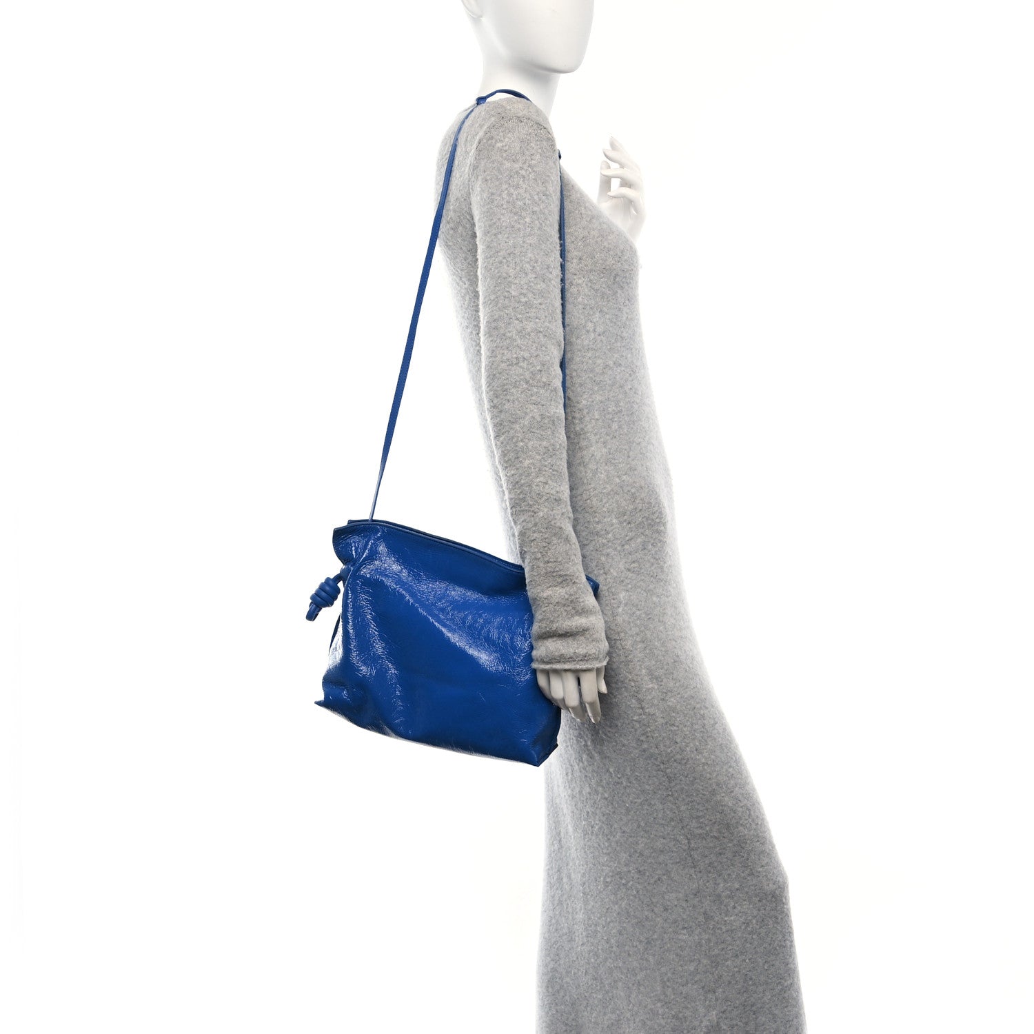 Loewe Crackle Patent Calfskin Medium Flamenco Knot Bag Royal Blue