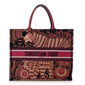 Christian Dior Canvas Embroidered Dior Animals Tiger Book Tote Deep Blue Fuchsia