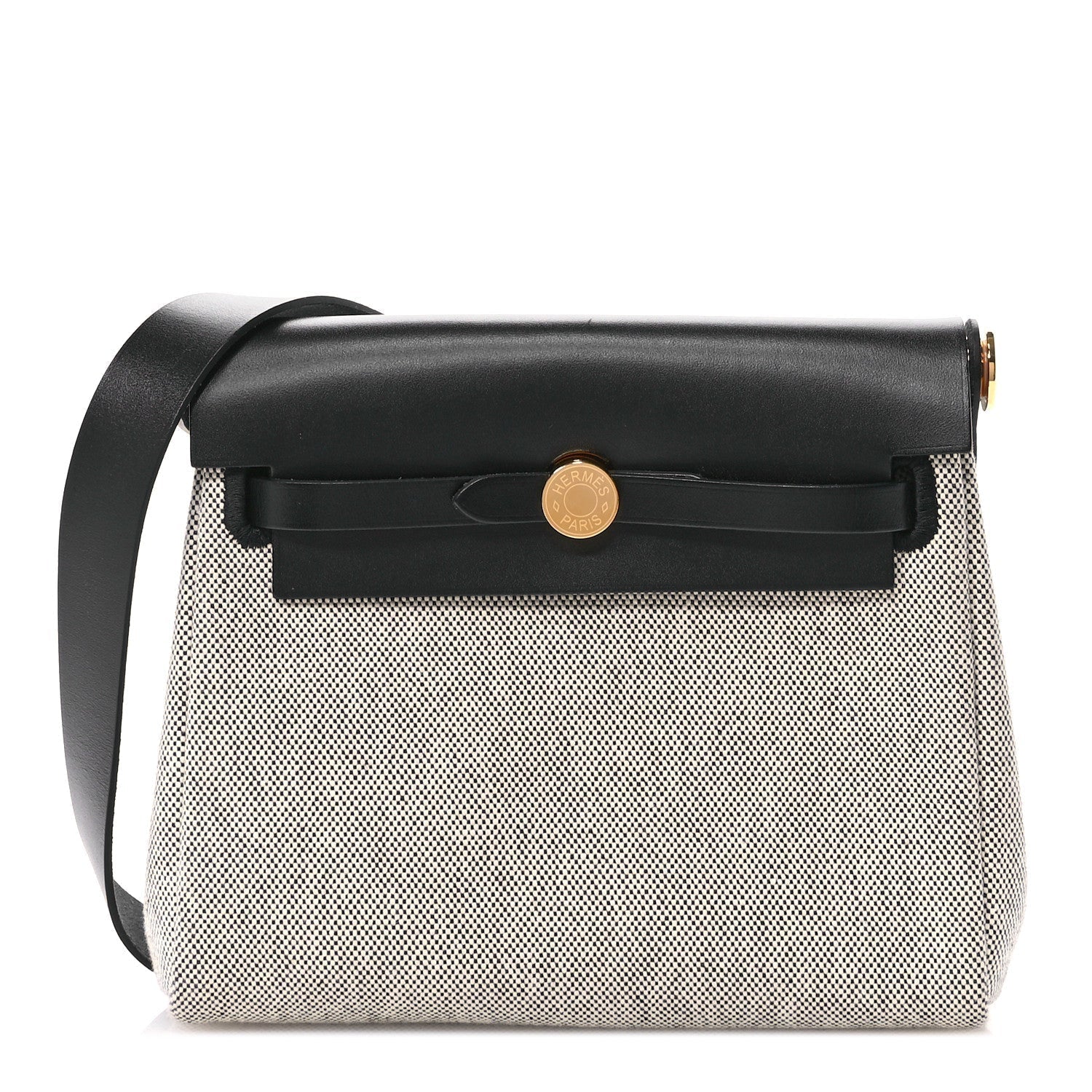 Hermes Military Toile Vache Hunter Herbag Zip Retourne 20 Ecru Black