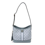 Gucci GG Supreme Monogram Textured Dollar Calfskin Web Small Ophidia Bucket Shoulder Bag Dusty Blue