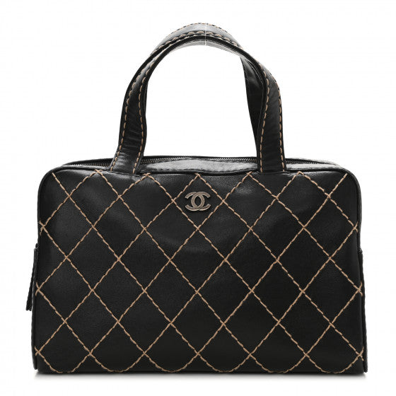 Chanel Calfskin Wild Stitch Top Handle Bag Black