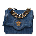 Versace Denim La Medusa Chain Shoulder Bag Navy Blue