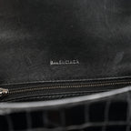 Balenciaga Shiny Calfskin Monochrome Crocodile Embossed Small Hourglass Top Handle Bag Black