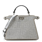 Fendi Crystal Vitello Laminato FF Petite Peekaboo I SEE U Satchel Crystal Argento