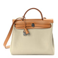 Hermes Military Toile Vache Hunter Herbag Zip Retourne 31 PM Beton Naturel