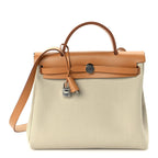 Hermes Military Toile Vache Hunter Herbag Zip Retourne 31 PM Beton Naturel