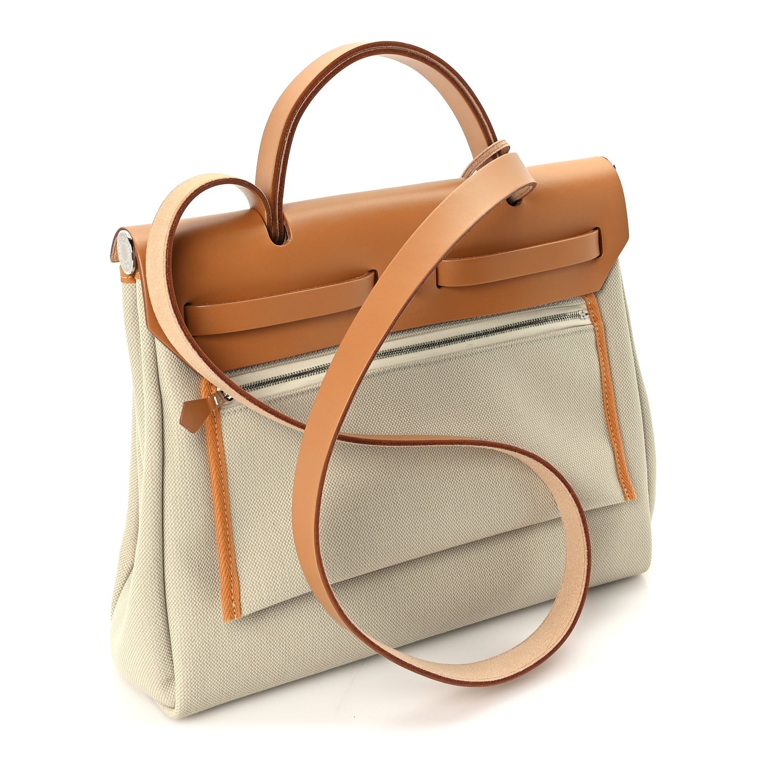 Hermes Military Toile Vache Hunter Herbag Zip Retourne 31 PM Beton Naturel