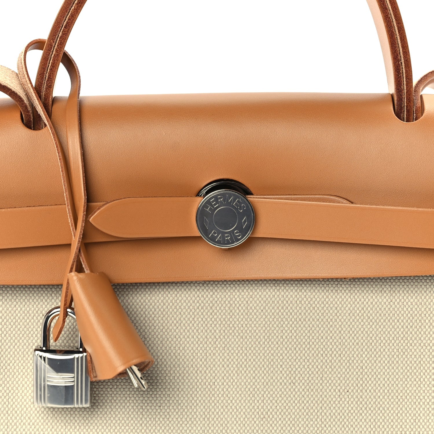 Hermes Military Toile Vache Hunter Herbag Zip Retourne 31 PM Beton Naturel