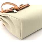 Hermes Military Toile Vache Hunter Herbag Zip Retourne 31 PM Beton Naturel