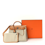 Hermes Military Toile Vache Hunter Herbag Zip Retourne 31 PM Beton Naturel
