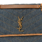 Saint Laurent Denim Suede Monogram Medium Niki Chain Satchel  Blue Cinnamon