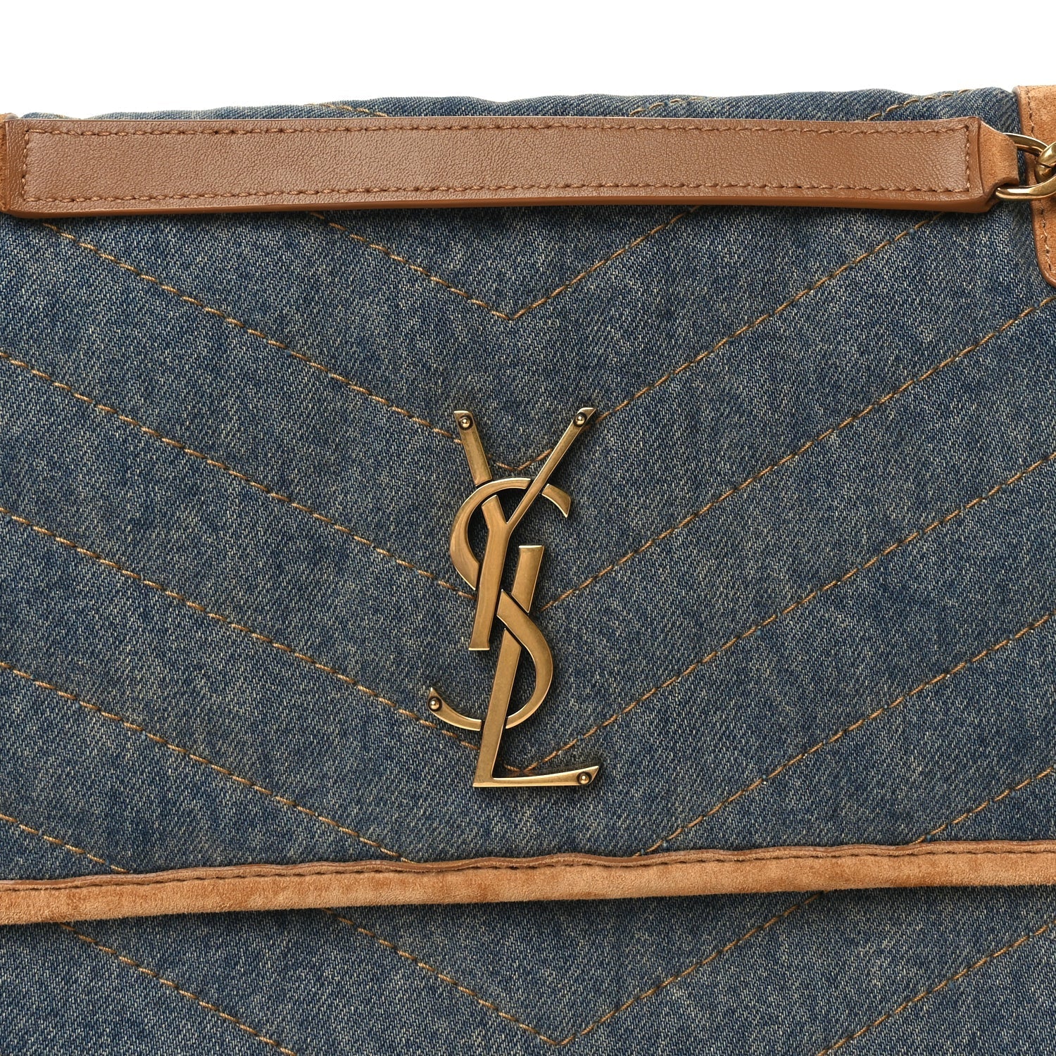 Saint Laurent Denim Suede Monogram Medium Niki Chain Satchel  Blue Cinnamon