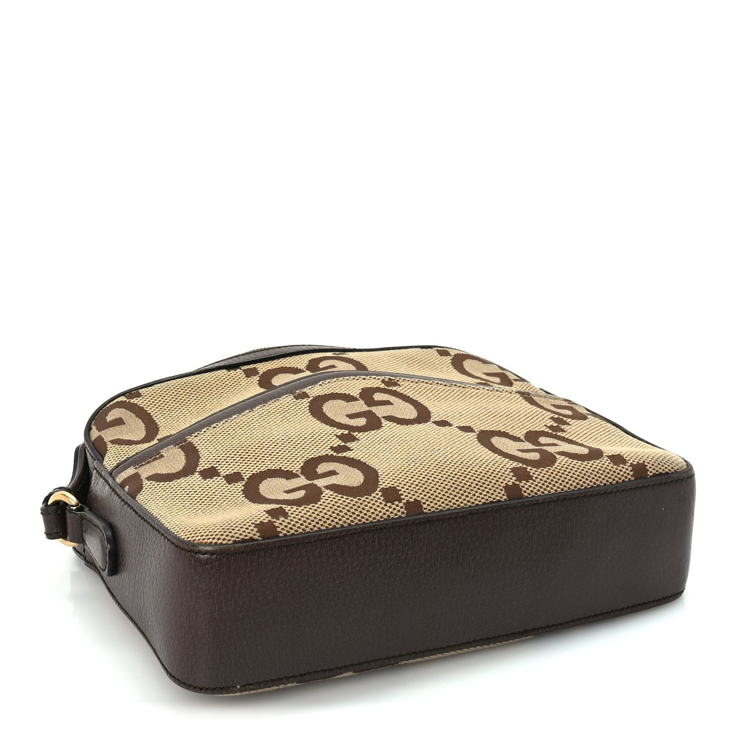 Gucci Monogram Jumbo GG Textured Dollar Calfskin Web Messenger Shoulder Bag Camel Ebony New Acero