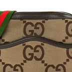 Gucci Monogram Jumbo GG Textured Dollar Calfskin Web Messenger Shoulder Bag Camel Ebony New Acero