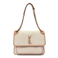 Saint Laurent Cotton Canvas Vintage Calfskin Monogram Medium Niki Chain Satchel  Cream Tan
