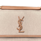 Saint Laurent Cotton Canvas Vintage Calfskin Monogram Medium Niki Chain Satchel  Cream Tan