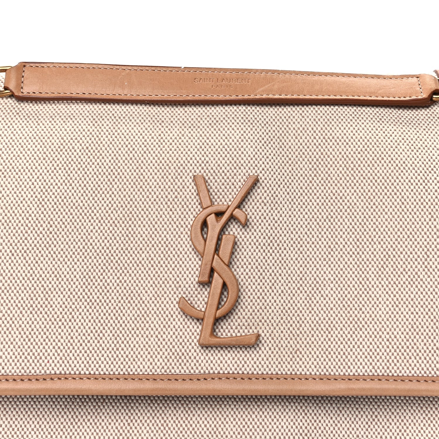 Saint Laurent Cotton Canvas Vintage Calfskin Monogram Medium Niki Chain Satchel  Cream Tan