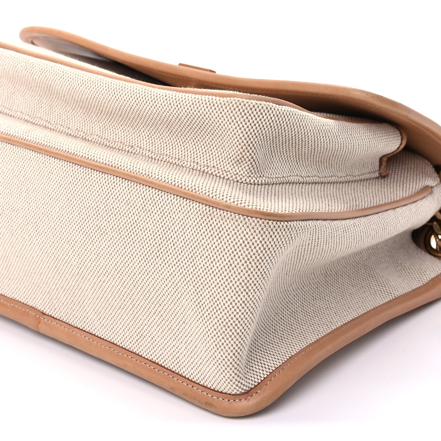 Saint Laurent Cotton Canvas Vintage Calfskin Monogram Medium Niki Chain Satchel  Cream Tan