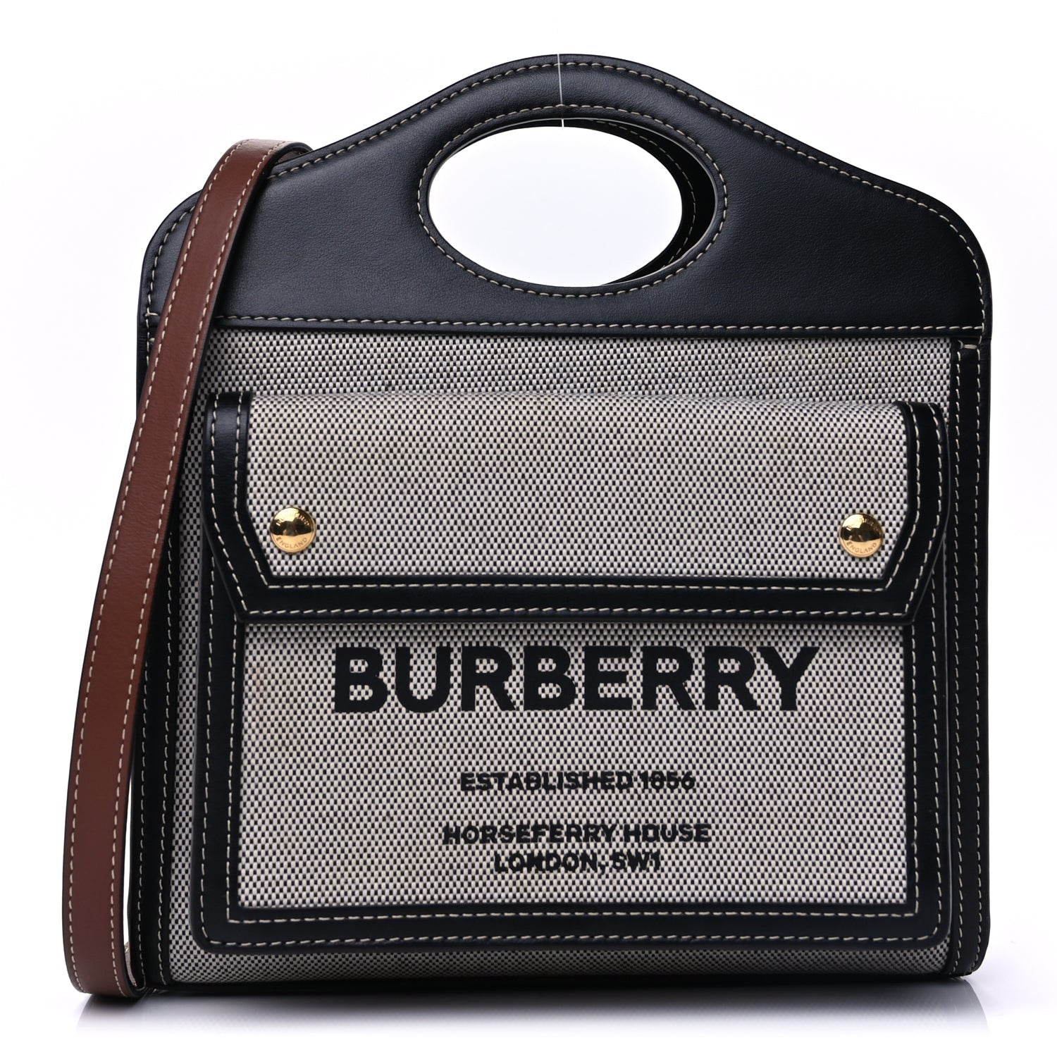 Burberry Smooth Calfskin Canvas Two Tone Mini Pocket Bag Natural Malt Brown