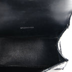 Balenciaga Shiny Calfskin Monochrome Crocodile Embossed Hourglass Top Handle Bag XS Black