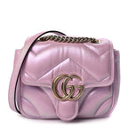 Gucci Iridescent Nappa Chevron Matelasse Mini GG Marmont Shoulder Bag Iridescent Escape Pink