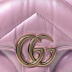 Gucci Iridescent Nappa Chevron Matelasse Mini GG Marmont Shoulder Bag Iridescent Escape Pink