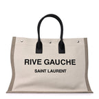 Saint Laurent Linen Calfskin Small Rive Gauche Tote  Greggio Natural
