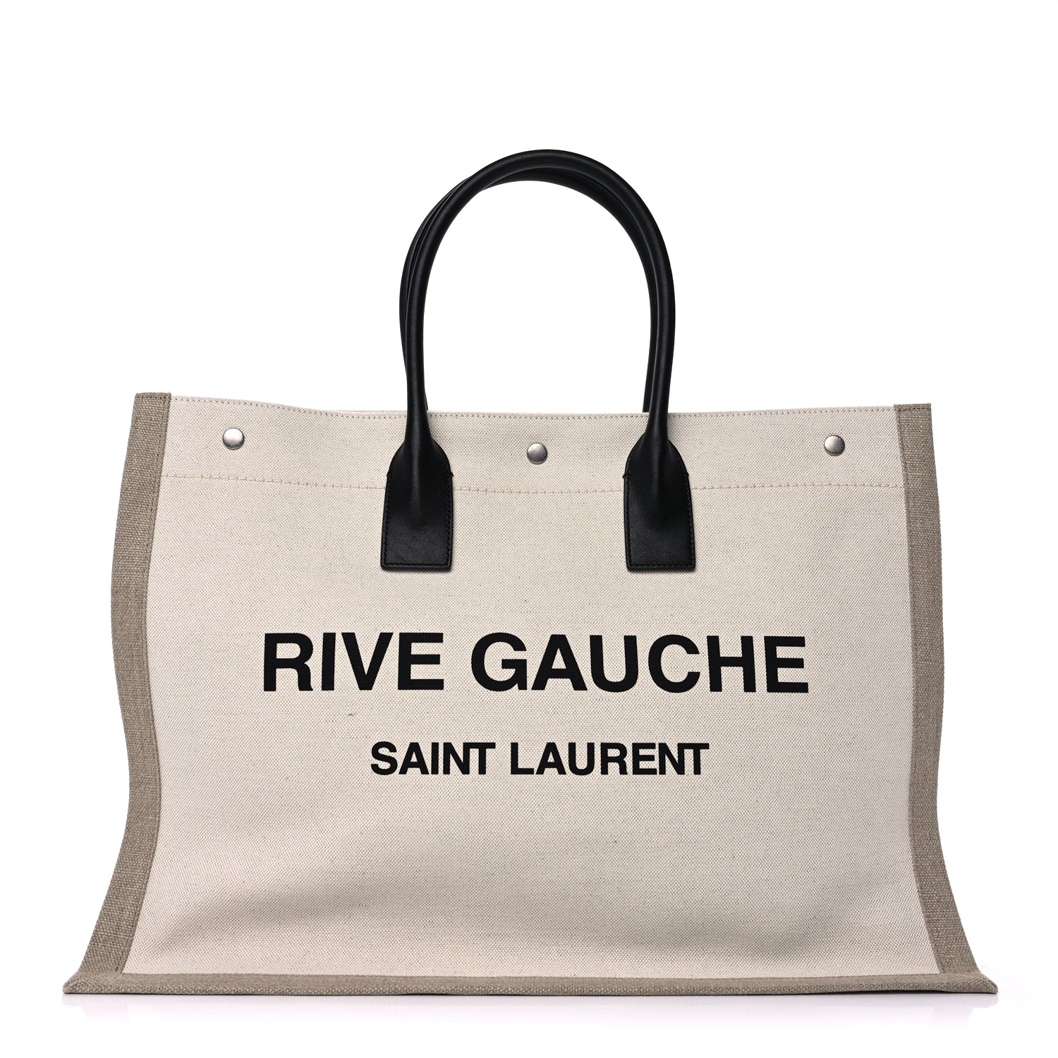 Saint Laurent Linen Calfskin Small Rive Gauche Tote  Greggio Natural