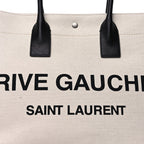 Saint Laurent Linen Calfskin Small Rive Gauche Tote  Greggio Natural