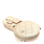 Chanel Metallic Lambskin Quilted Round Clip On Coin Purse Airpods Case  Gold
