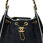 Chanel Braided Raffia Calfskin Quilted Mini Chanel 25 Handbag Black White
