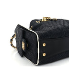Chanel Braided Raffia Calfskin Quilted Mini Chanel 25 Handbag Black White