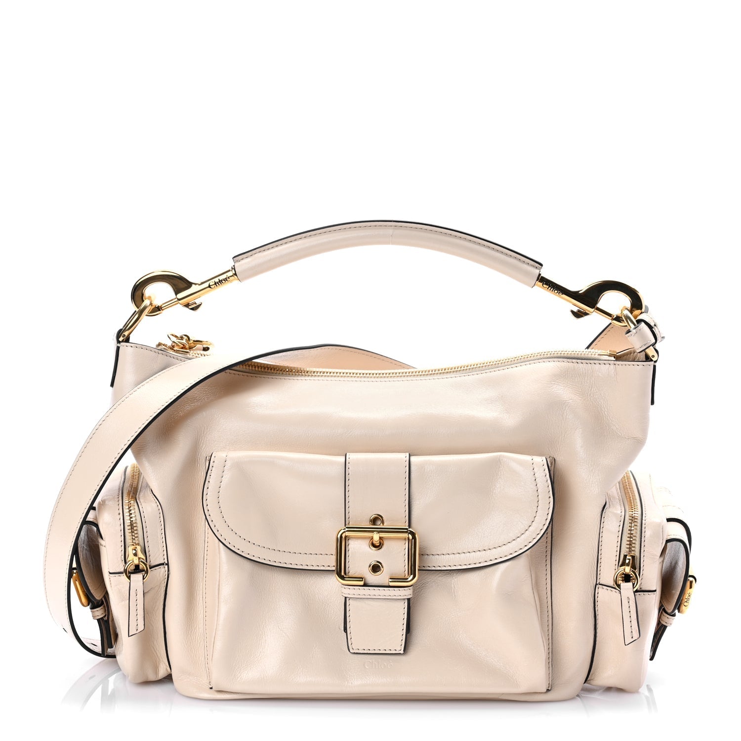 Chloe  Shiny Calfskin Medium Double Carry Camera Bag Sweet Beige