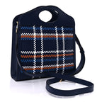 Burberry Calfskin Nylon Tartan Mini Pocket Bag  Blue White Orange