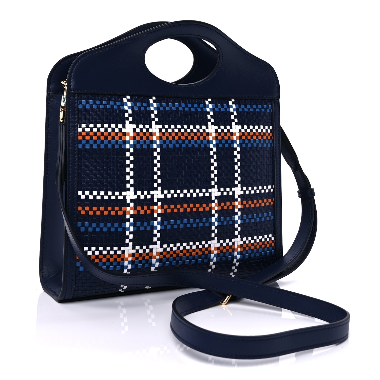 Burberry Calfskin Nylon Tartan Mini Pocket Bag  Blue White Orange
