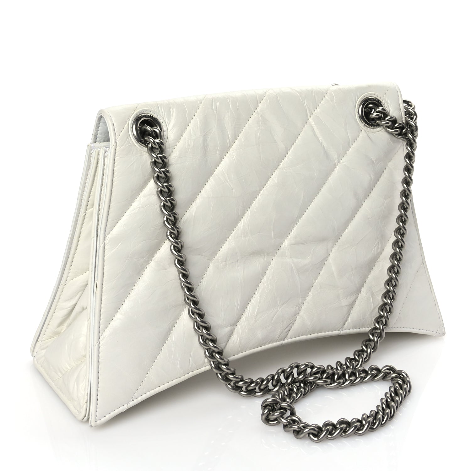 Balenciaga Crushed Calfskin Quilted Medium Crush Chain Bag Optic White
