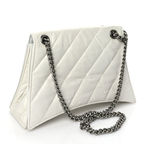 Balenciaga Crushed Calfskin Quilted Medium Crush Chain Bag Optic White