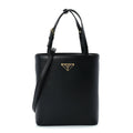 Prada Calfskin Metal Triangle Logo Tote  Black