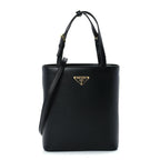 Prada Calfskin Metal Triangle Logo Tote  Black