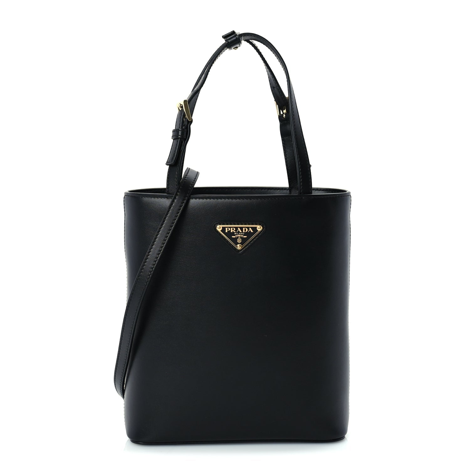 Prada Calfskin Metal Triangle Logo Tote  Black