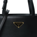Prada Calfskin Metal Triangle Logo Tote  Black